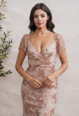 Soieblu Briar Maxi Flutter Sleeve Dress with Sequin Details in Dusty Rose