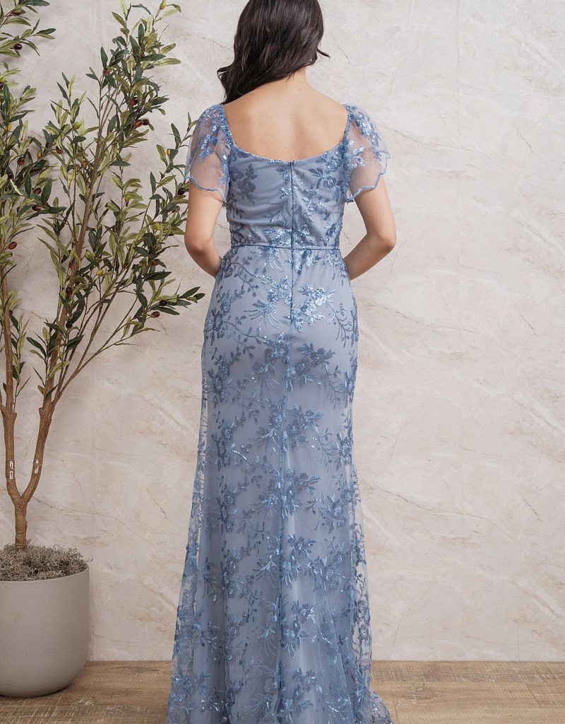 Soieblu Briar Maxi Flutter Sleeve Dress with Sequin Details in Slate Blue