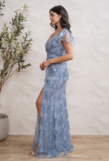 Soieblu Briar Maxi Flutter Sleeve Dress with Sequin Details in Slate Blue