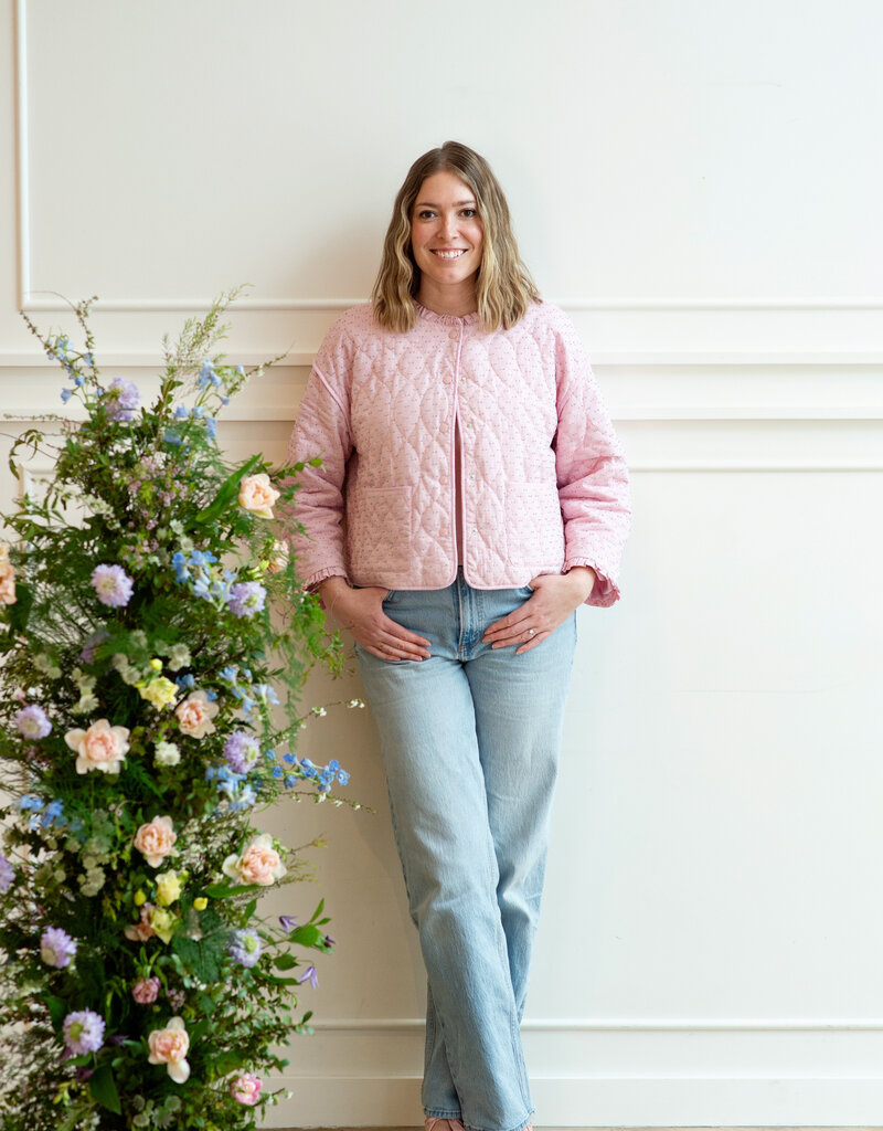 Cream Lummi 100% Cotton Quilted Jacket in Dobby Rose