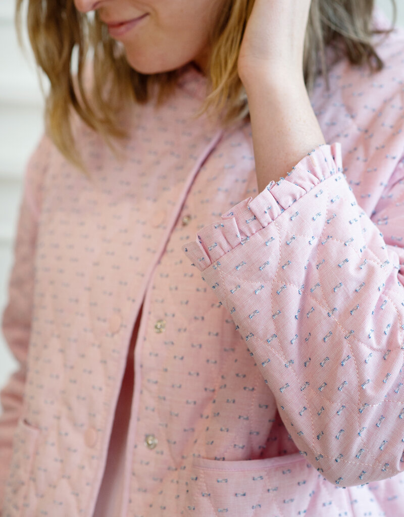 Cream Lummi 100% Cotton Quilted Jacket in Dobby Rose