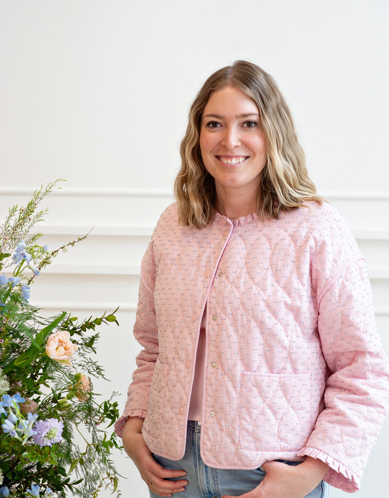 Cream Lummi 100% Cotton Quilted Jacket in Dobby Rose