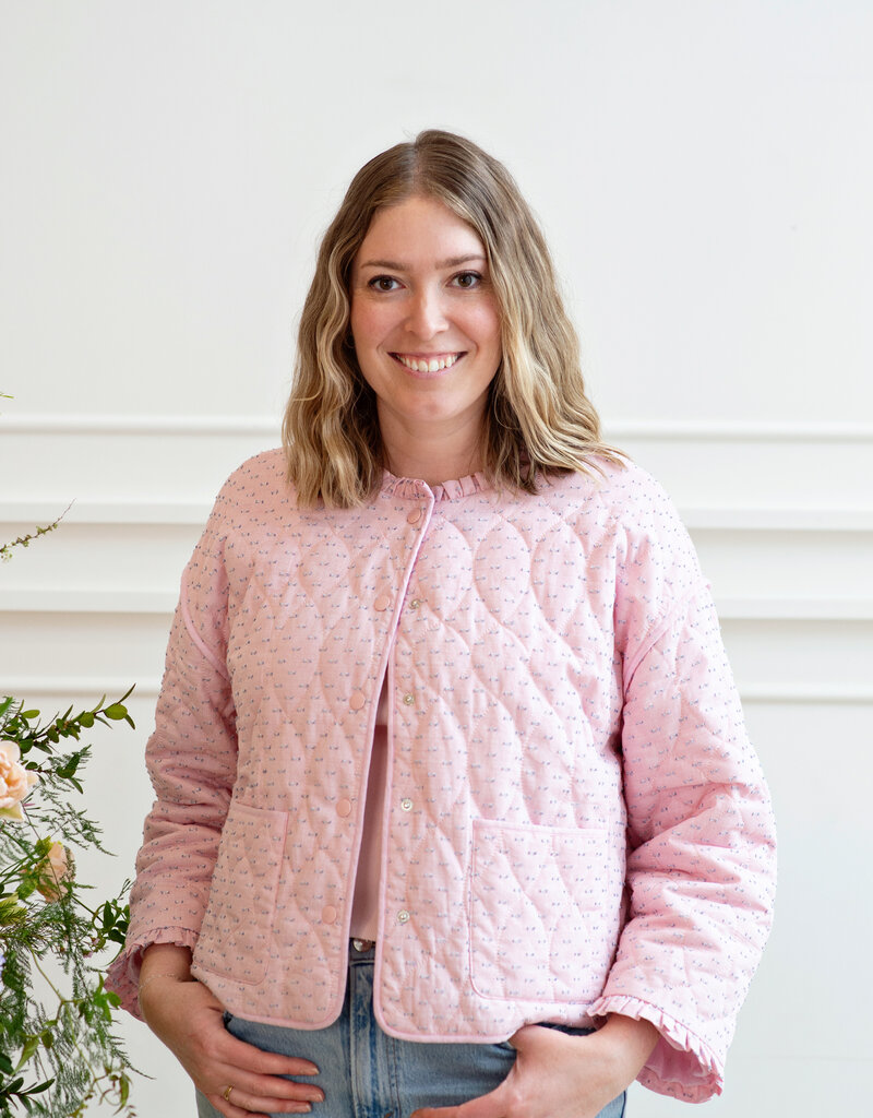 Cream Lummi 100% Cotton Quilted Jacket in Dobby Rose