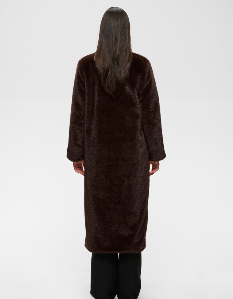 InWear Zabelle Long Faux Fur Coat in Chocolate Brown