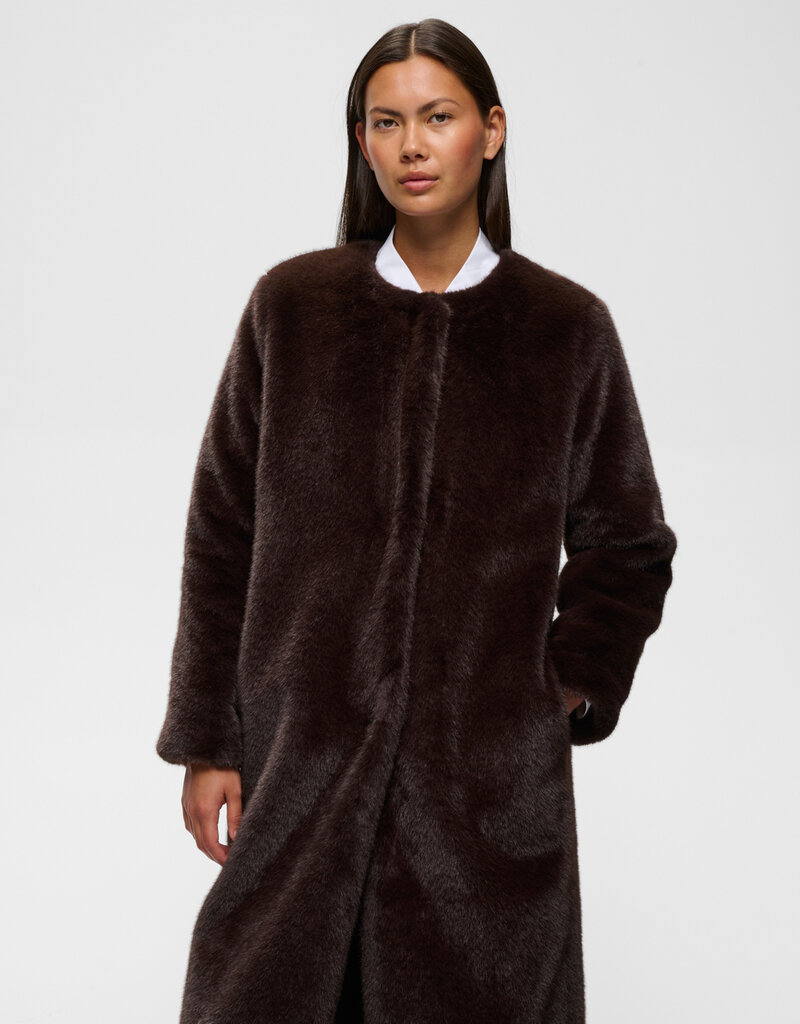 InWear Zabelle Long Faux Fur Coat in Chocolate Brown