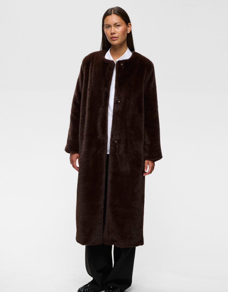 InWear Zabelle Long Faux Fur Coat in Chocolate Brown