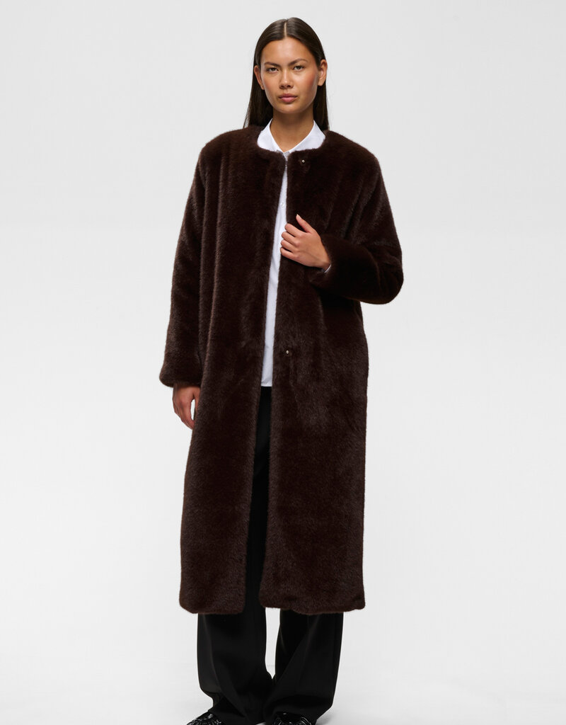 InWear Zabelle Long Faux Fur Coat in Chocolate Brown