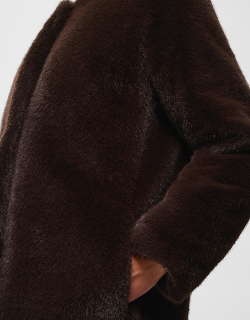 InWear Zabelle Long Faux Fur Coat in Chocolate Brown