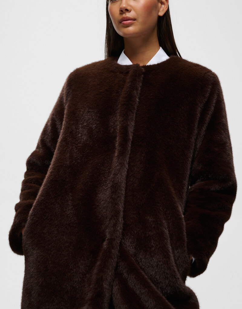InWear Zabelle Long Faux Fur Coat in Chocolate Brown