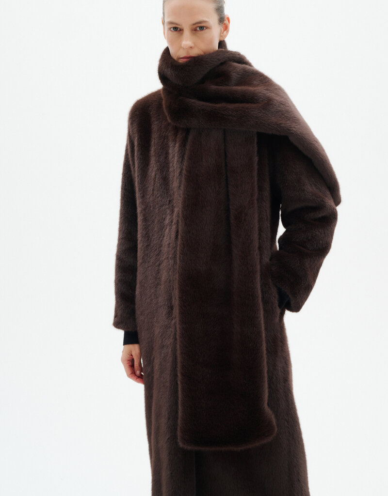 InWear Zabelle Long Faux Fur Coat in Chocolate Brown