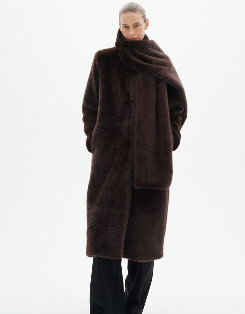 InWear Zabelle Long Faux Fur Coat in Chocolate Brown