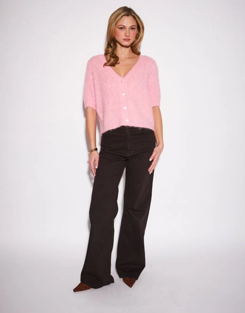 John and Jenn Nora Fuzzy Knit Cardigan in Warm Blush