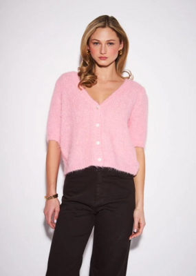 John and Jenn Nora Fuzzy Knit Cardigan in Warm Blush