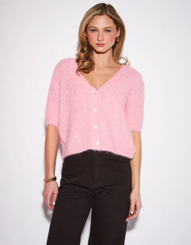 John and Jenn Nora Fuzzy Knit Cardigan in Warm Blush