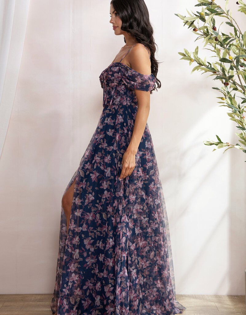 Soieblu Caralyn Maxi Dress With Boning in Navy Floral