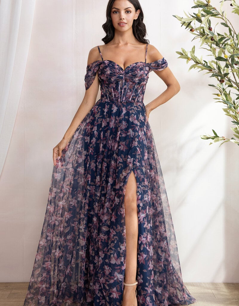 Soieblu Caralyn Maxi Dress With Boning in Navy Floral