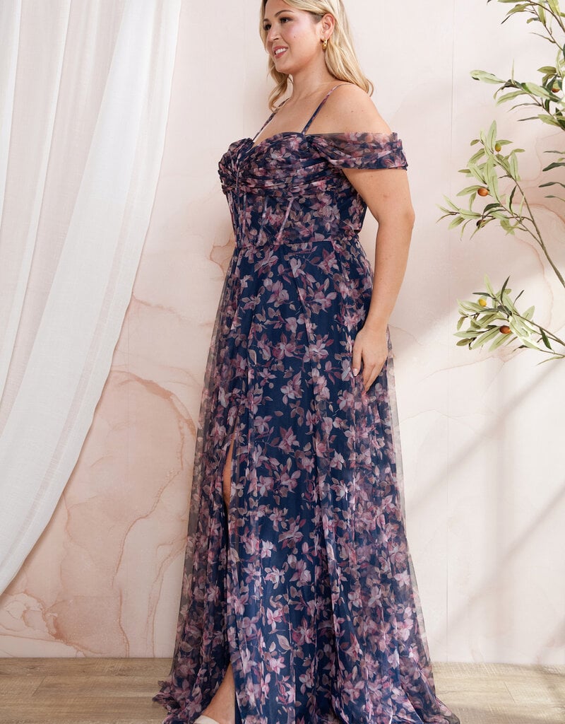 Soieblu Caralyn Maxi Dress With Boning in Navy Floral