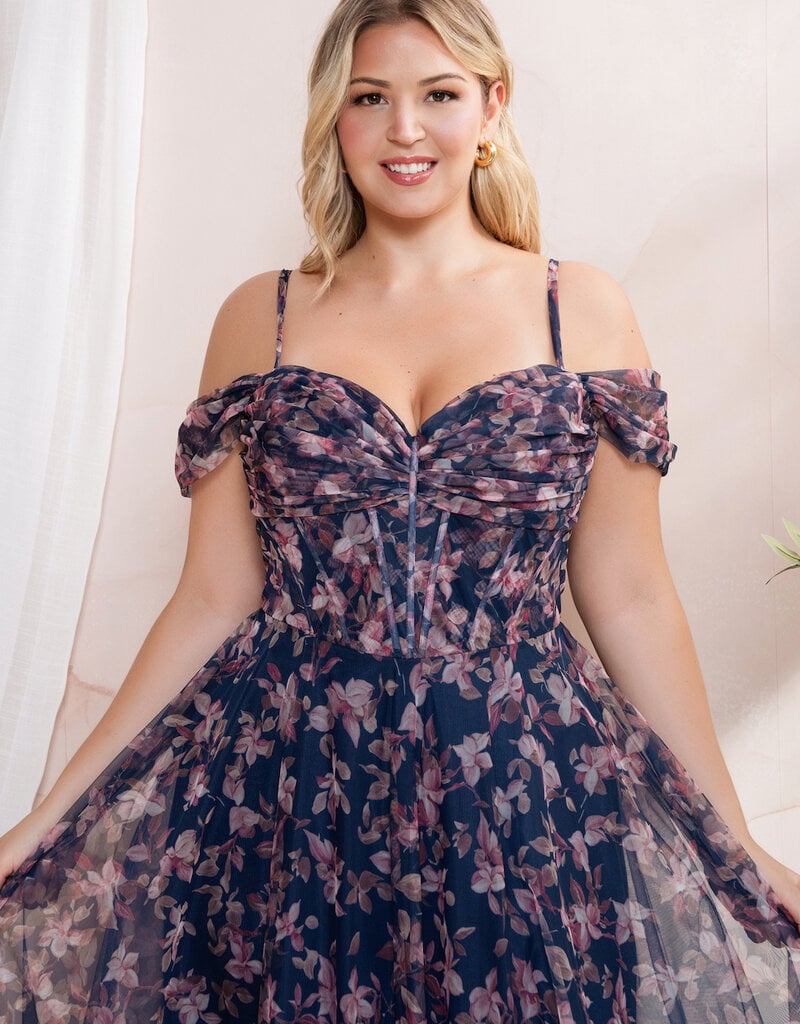 Soieblu Caralyn Maxi Dress With Boning in Navy Floral