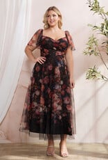 Soieblu Diana Midi Dress With Off the Shoulder Sleeve Detail in Black Floral