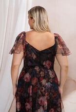Soieblu Diana Midi Dress With Off the Shoulder Sleeve Detail in Black Floral
