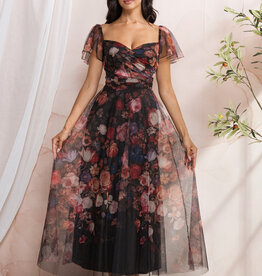 Soieblu Diana Midi Dress with Off-the-Shoulder Sleeve Detail