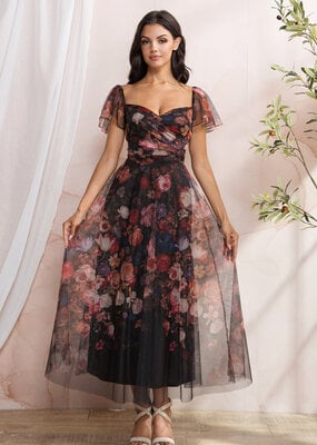 Soieblu Diana Midi Dress with Off-the-Shoulder Sleeve Detail