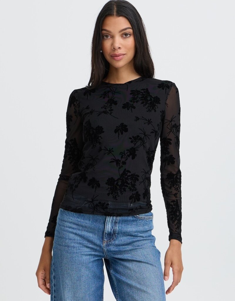 B.Young Rimesha Burnout Velvet Top in Meteorite