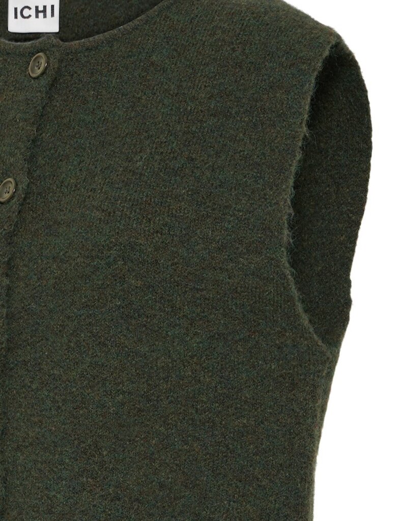 ICHI Panora Waistcoat in Rosin Melange Green