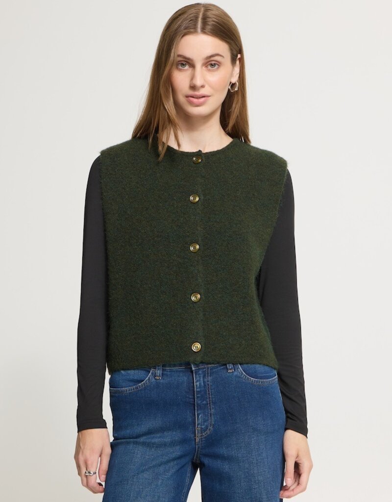 ICHI Panora Waistcoat in Rosin Melange Green