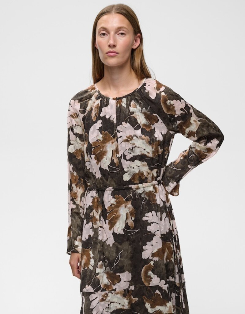 InWear Mason Short Dress in Mixed Brown Floral with Adjustable Waist Ties