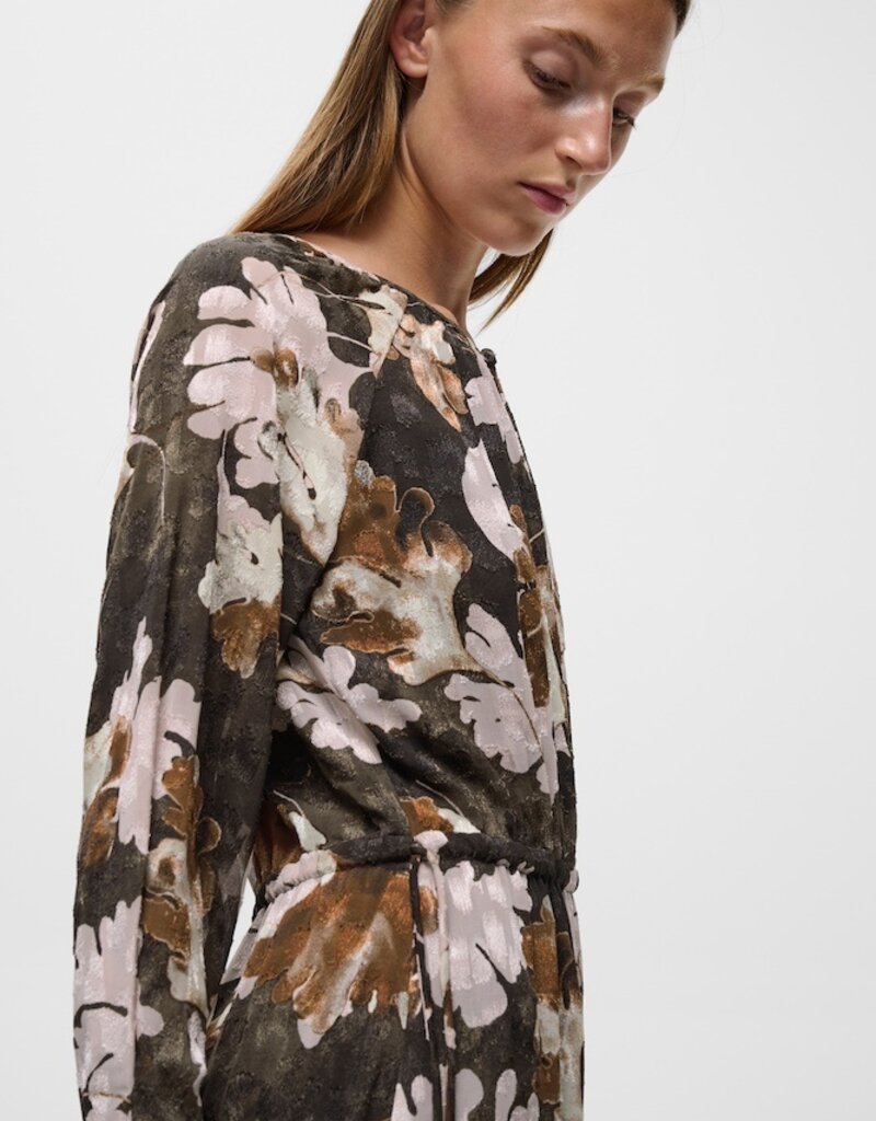 InWear Mason Short Dress in Mixed Brown Floral with Adjustable Waist Ties