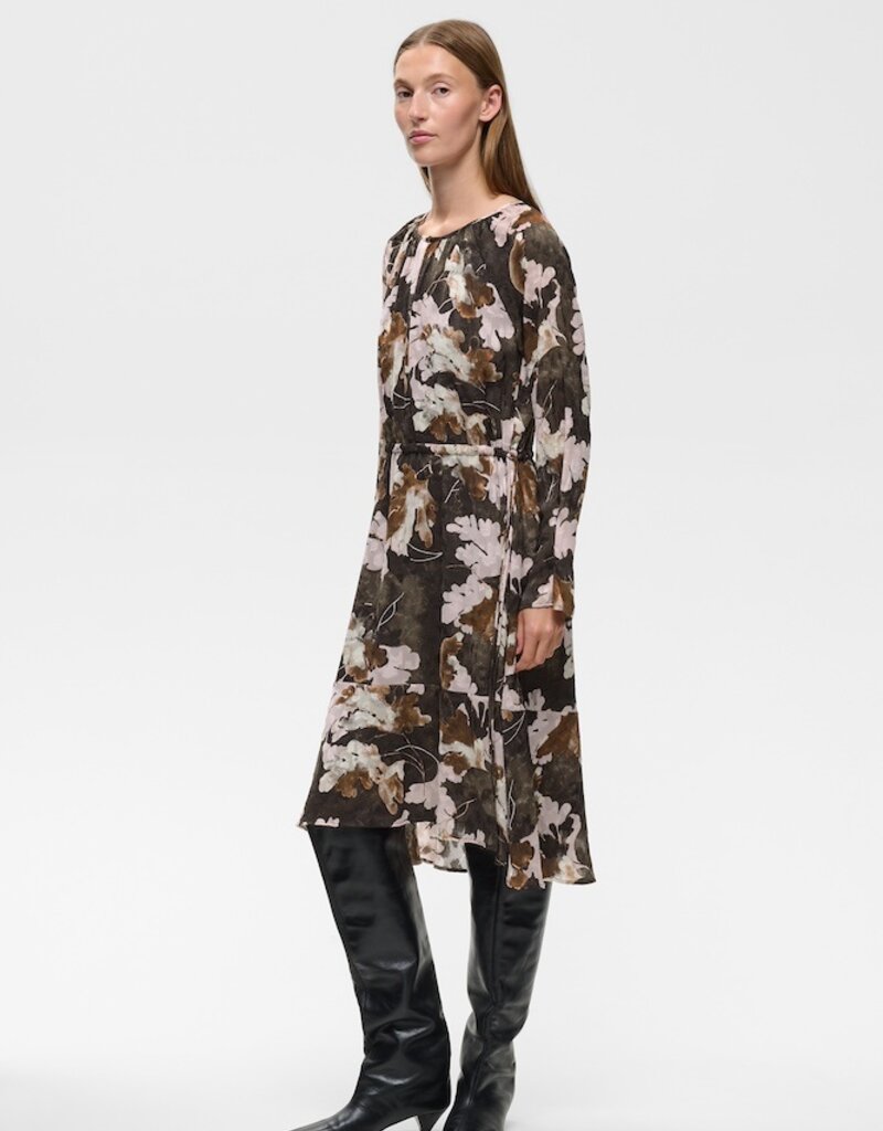 InWear Mason Short Dress in Mixed Brown Floral with Adjustable Waist Ties