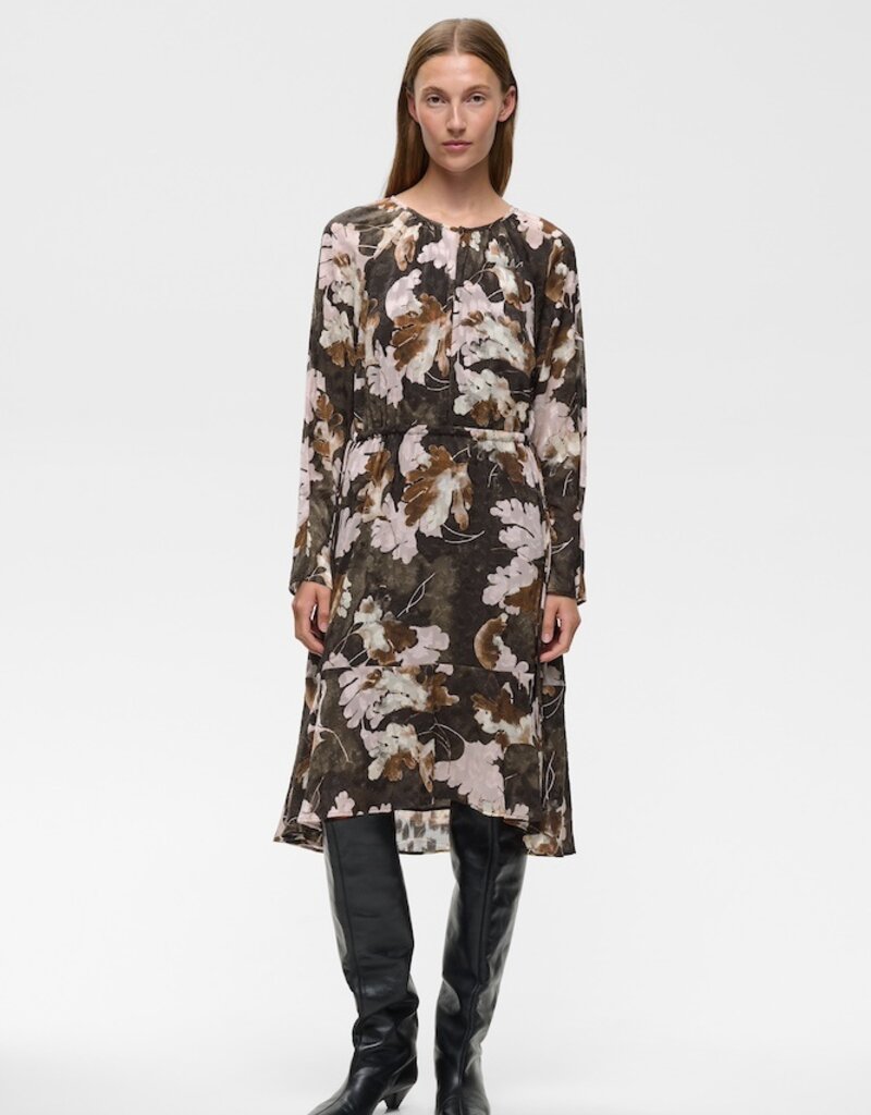 InWear Mason Short Dress in Mixed Brown Floral with Adjustable Waist Ties
