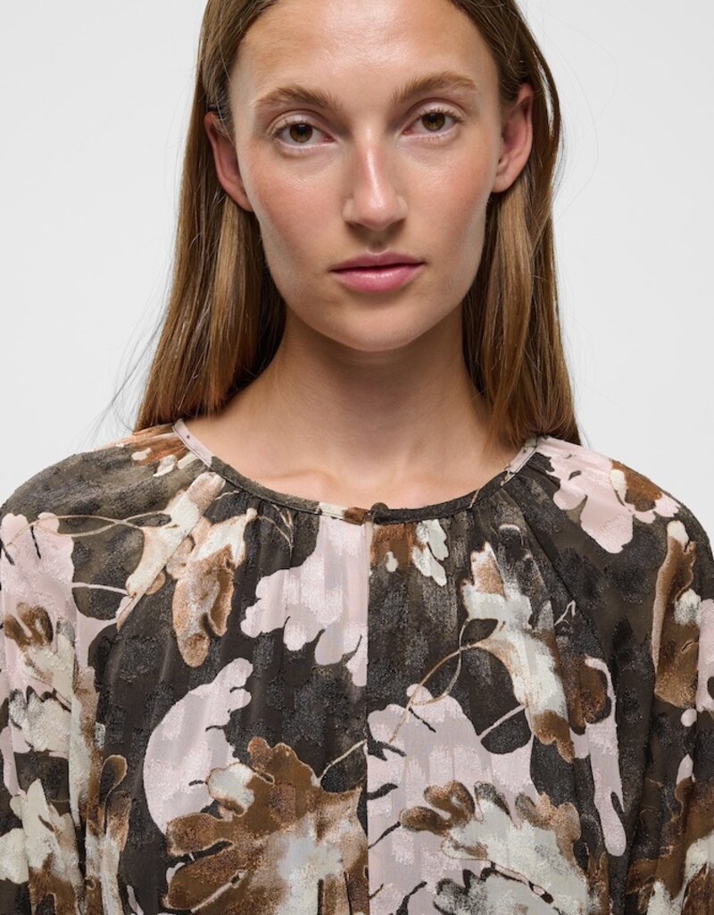 InWear Mason Short Dress in Mixed Brown Floral with Adjustable Waist Ties
