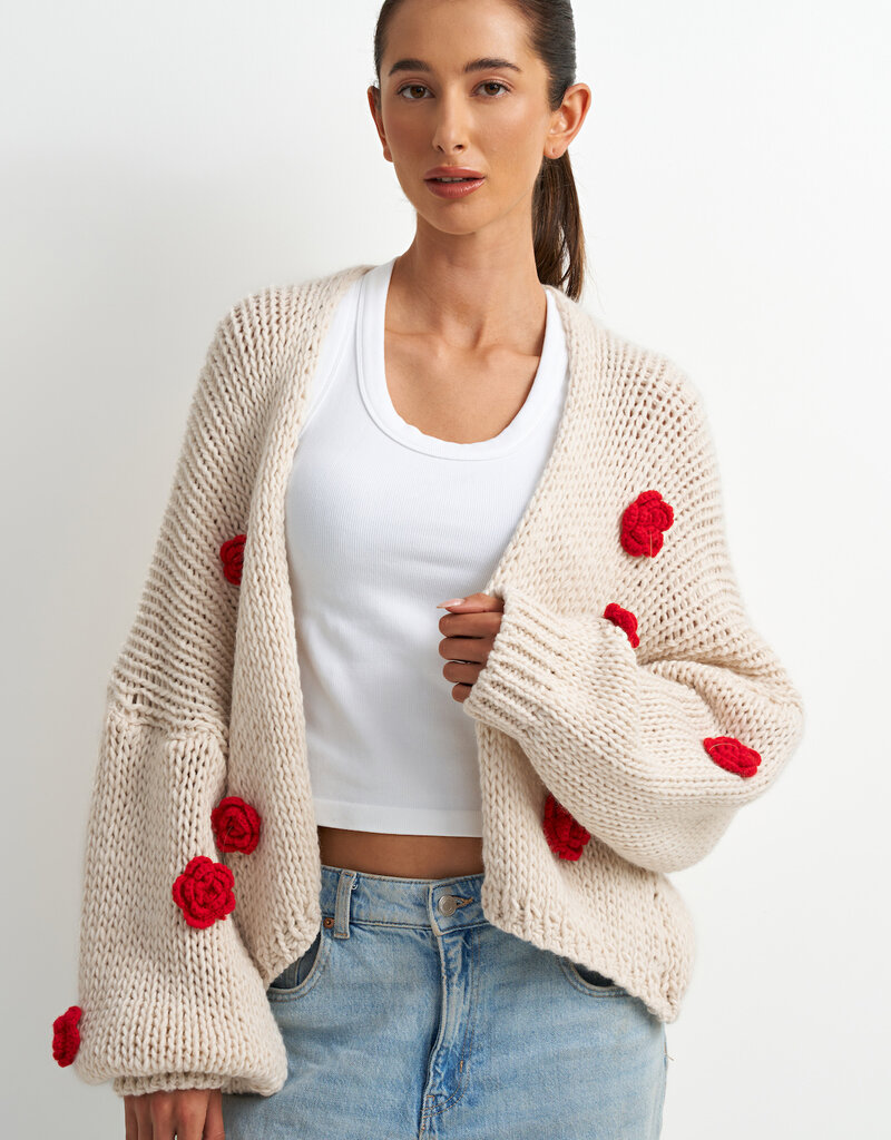 ASTRID Mila Rose Embellished Cardigan in Cream