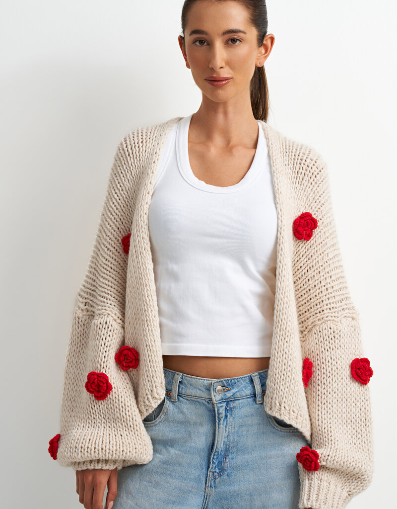 ASTRID Mila Rose Embellished Cardigan in Cream