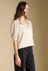Saltwater Luxe Stacia Embroidered Collar Blouse in Bone