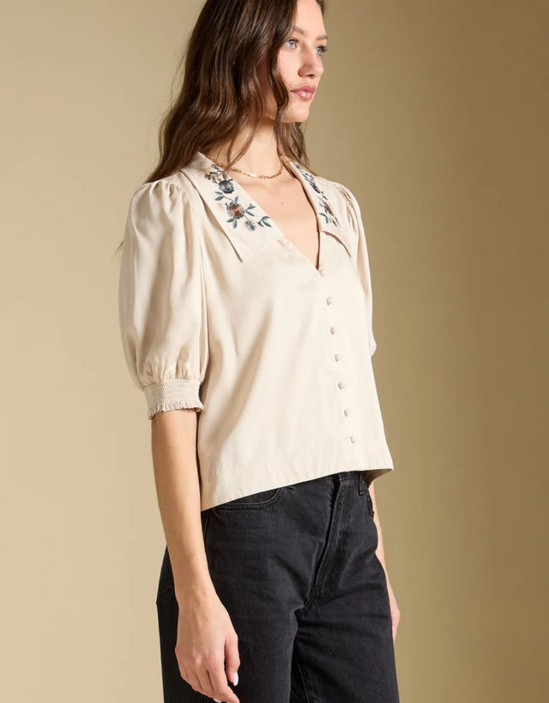 Saltwater Luxe Stacia Embroidered Collar Blouse in Bone