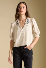 Saltwater Luxe Stacia Embroidered Collar Blouse in Bone