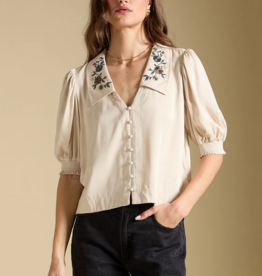 Saltwater Luxe Stacia Embroidered Collar Blouse in Bone