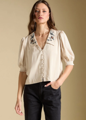 Saltwater Luxe Stacia Embroidered Collar Blouse in Bone