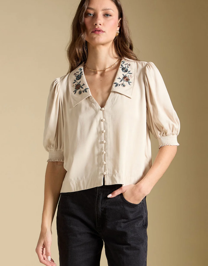 Saltwater Luxe Stacia Embroidered Collar Blouse in Bone