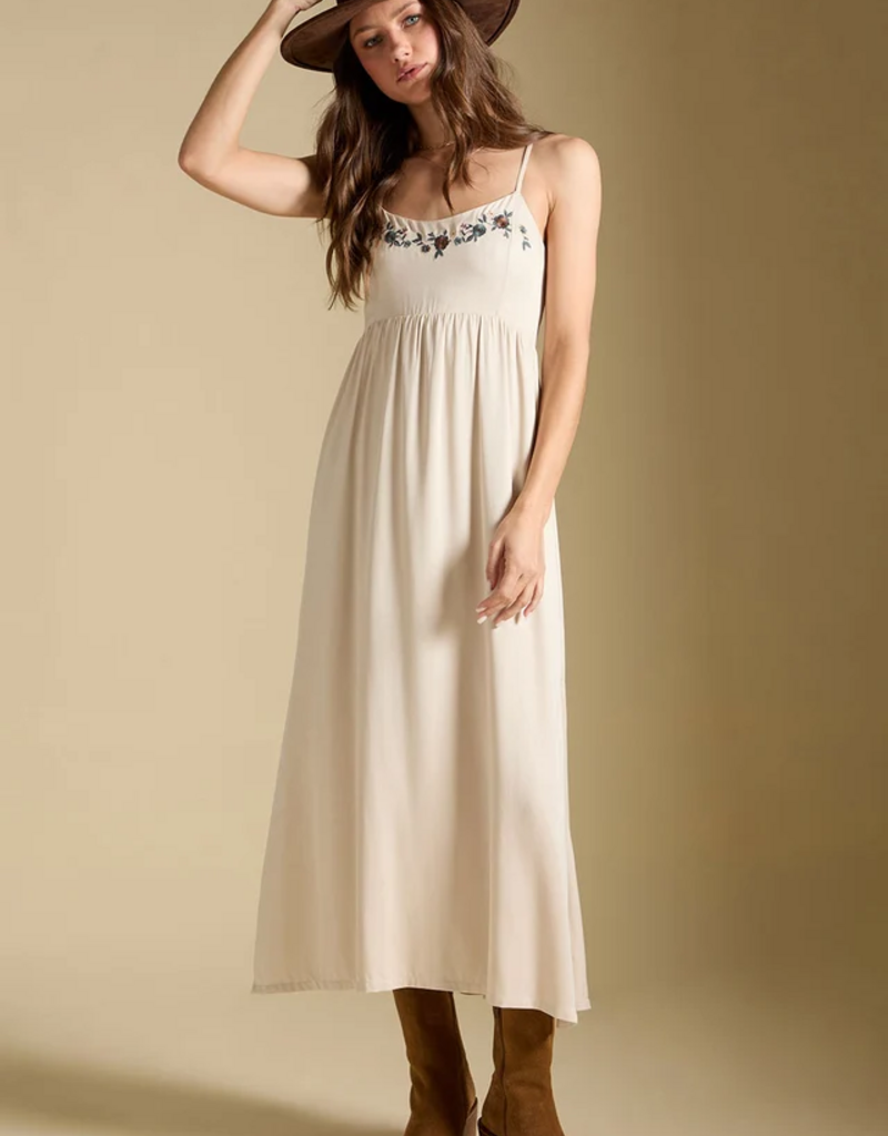 Saltwater Luxe Peni Midi Dress With Embroidered Detail in Bone