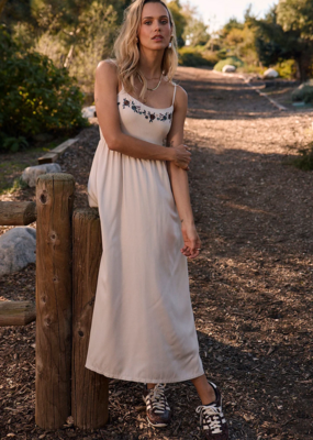 Saltwater Luxe Peni Midi Dress With Embroidered Detail in Bone