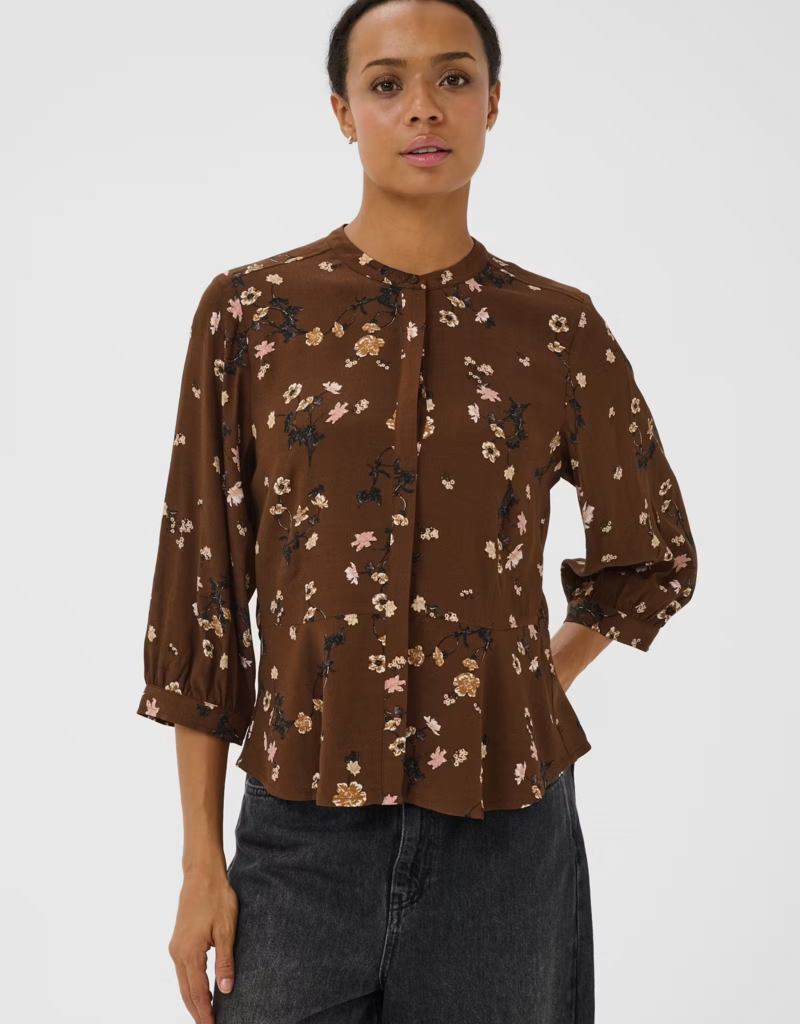 Part Two Constantina Button up Blouse in Downtown Brown