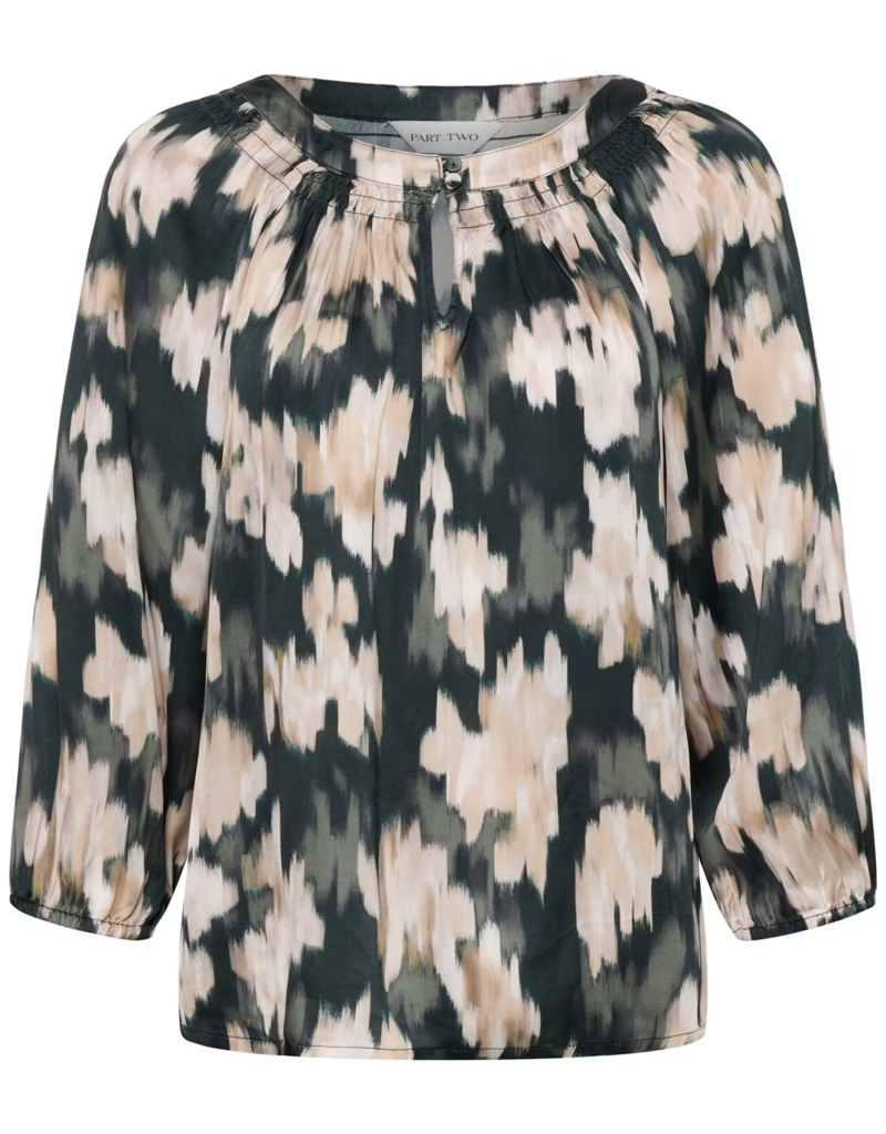 Part Two Catin Blouse in Green Blurred Floral