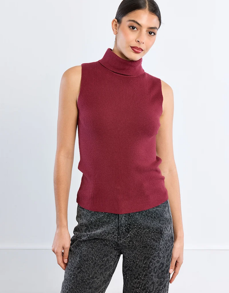 Molly Bracken Ellen Sleeveless Turtleneck in Dark Red