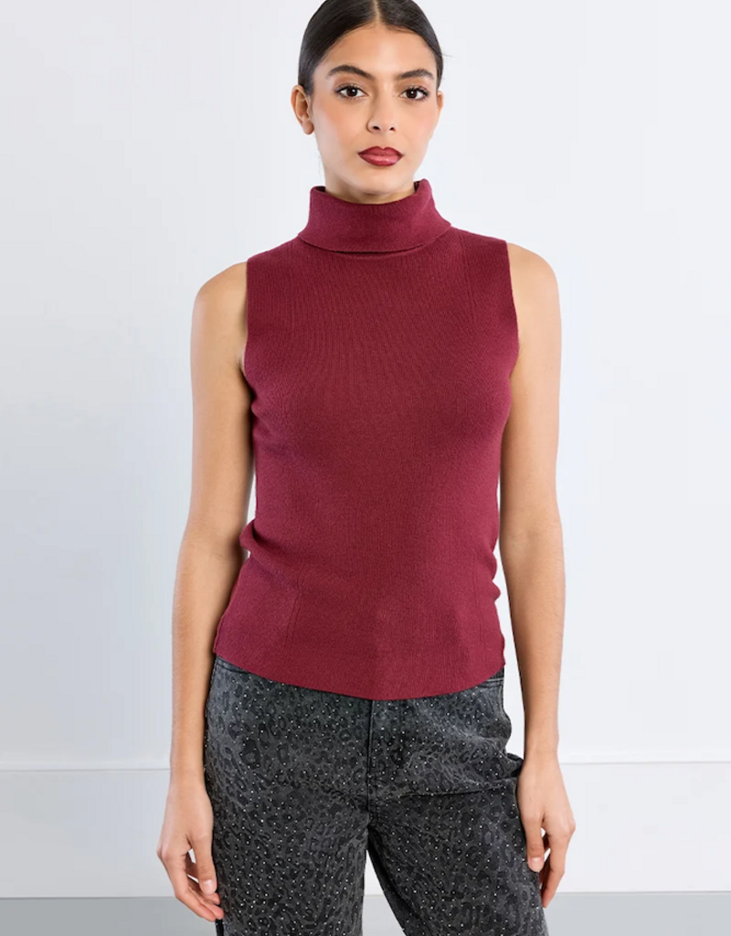 Molly Bracken Ellen Sleeveless Turtleneck in Dark Red