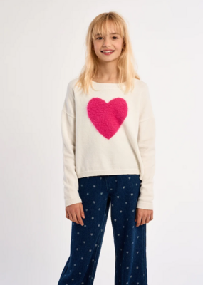 Molly Bracken Kids Emmy Kids Heart Pullover in Ecru