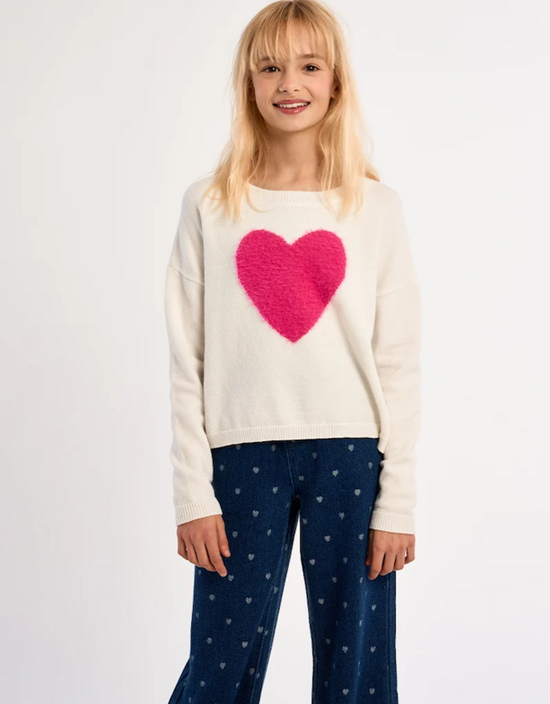 Molly Bracken Kids Emmy Kids Heart Pullover in Ecru